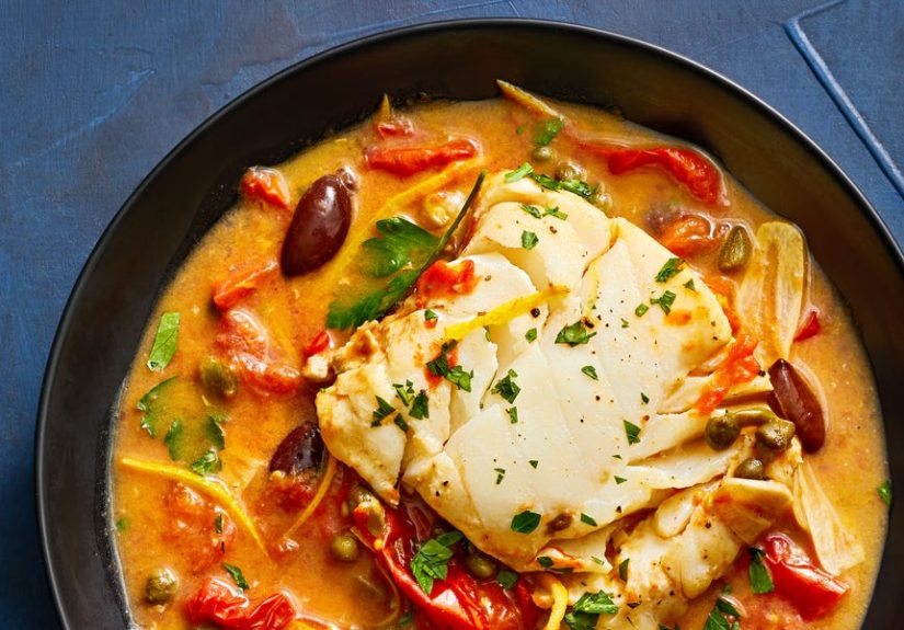 Best Tomato-Poached Cod with Olives and Capers Recipe - How To Make Tomato-Poached Cod with Olives and Capers