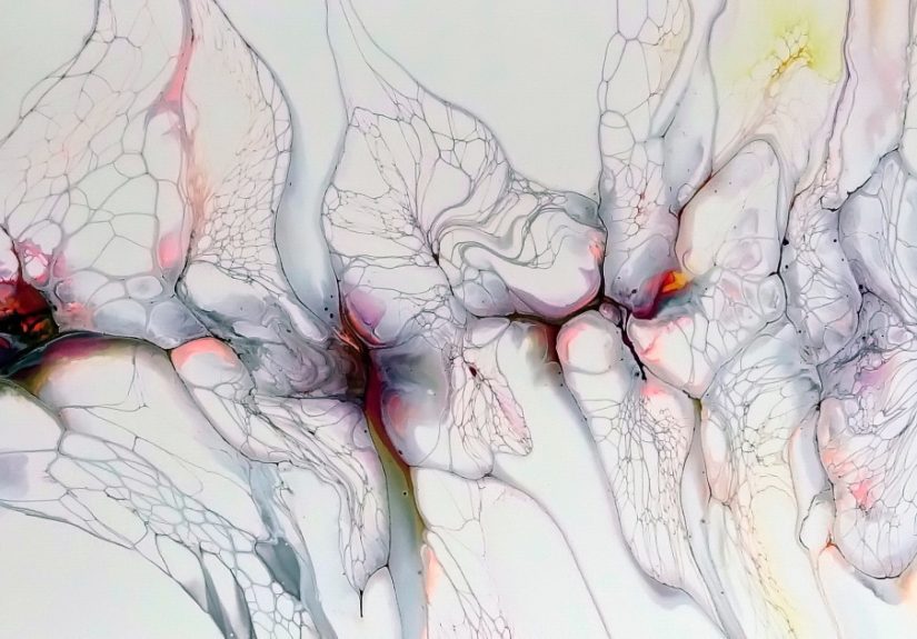 I Made The Webbing Effect With Satin Varnish Using Acrylic Pour Painting Techniques