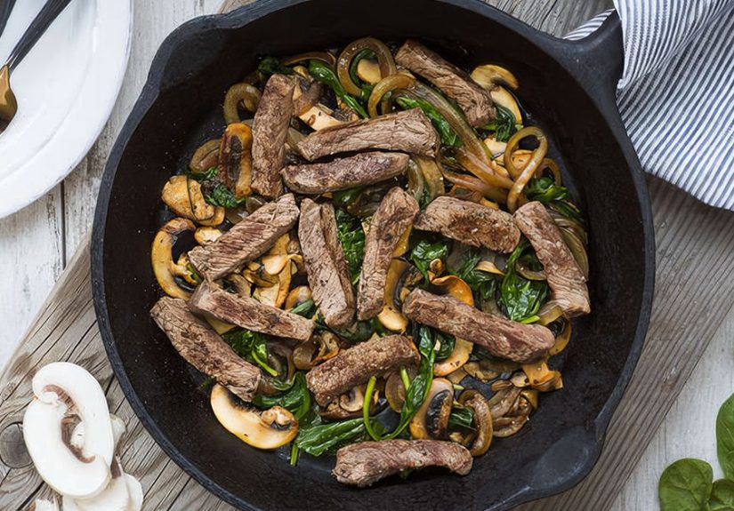 Steak, Mushroom, and Spinach Skillet
